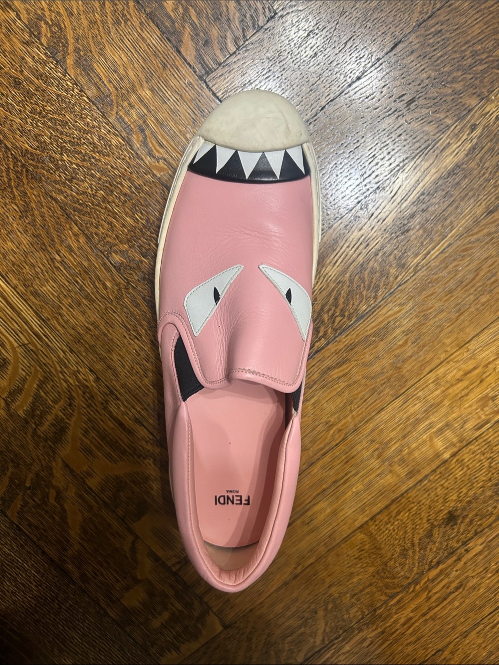 Fendi Pink Leather Monster-Eye Slip-On Sneaker